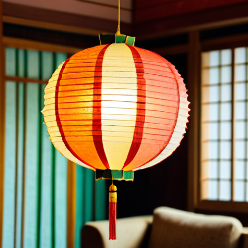 Home 22 ** "A vibrant and colorful paper lantern, meticulously crafted with origami techniques in the shape of a Lotus flower, hangs gracefully indoors. Soft, diffused light illuminates the delicate paper folds. Background shows a modern Vietnamese living room with traditional touches. The overall mood is warm and inviting, celebrating Vietnamese culture and handmade crafts." (Keywords: Vietnamese, origami, lotus, lantern, handmade, cultural, warm lighting, living room decor)
**