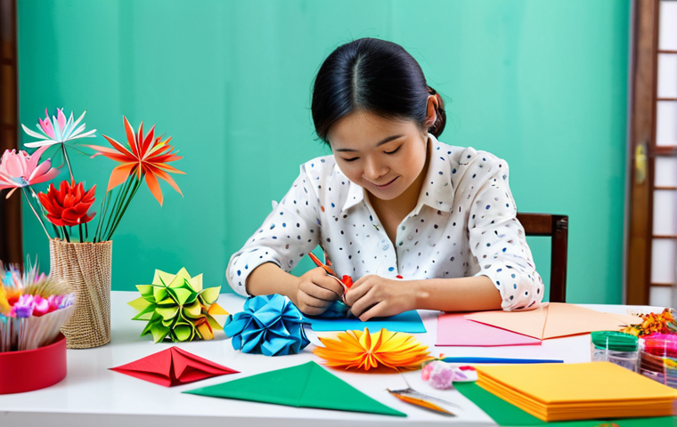 **

"A young Vietnamese woman crafting origami flowers in a brightly lit studio in Hanoi, surrounded by colorful paper, scissors, and craft supplies, fully clothed, appropriate attire, safe for work, perfect anatomy, natural proportions, professional photography, high quality, family-friendly, modest."

**