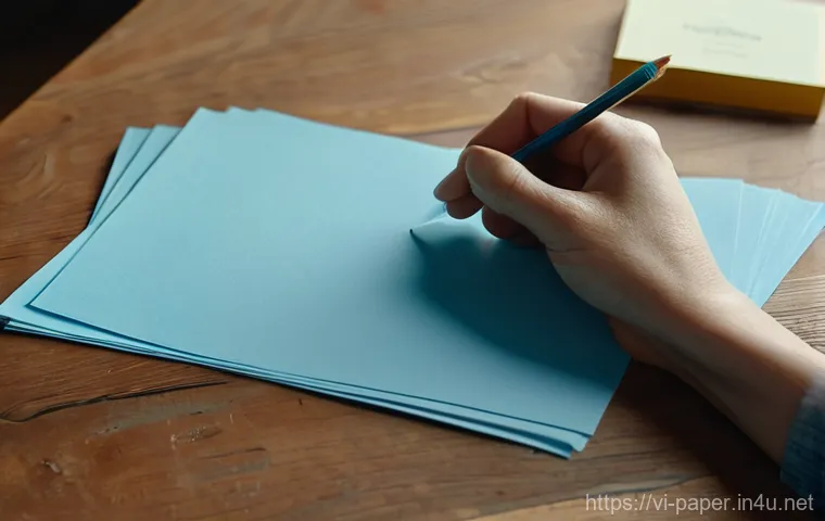 종이의 색상과 질감 - **Prompt:** A close-up shot of an artist's hands gently touching various sheets of beautifully color...