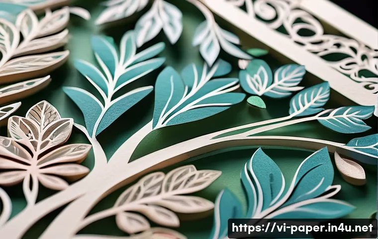 종이공예 디자인 트렌드 - A detailed close-up of an intricate paper cut artwork combining traditional hand-cut techniques and ...