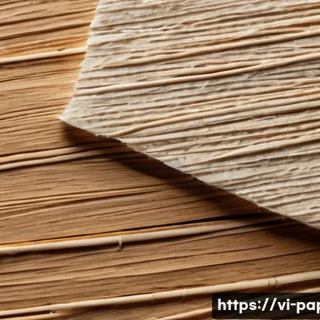 종이공예 포트폴리오 - A detailed close-up of traditional Vietnamese handmade paper made from dó tree fibers, showing the r...