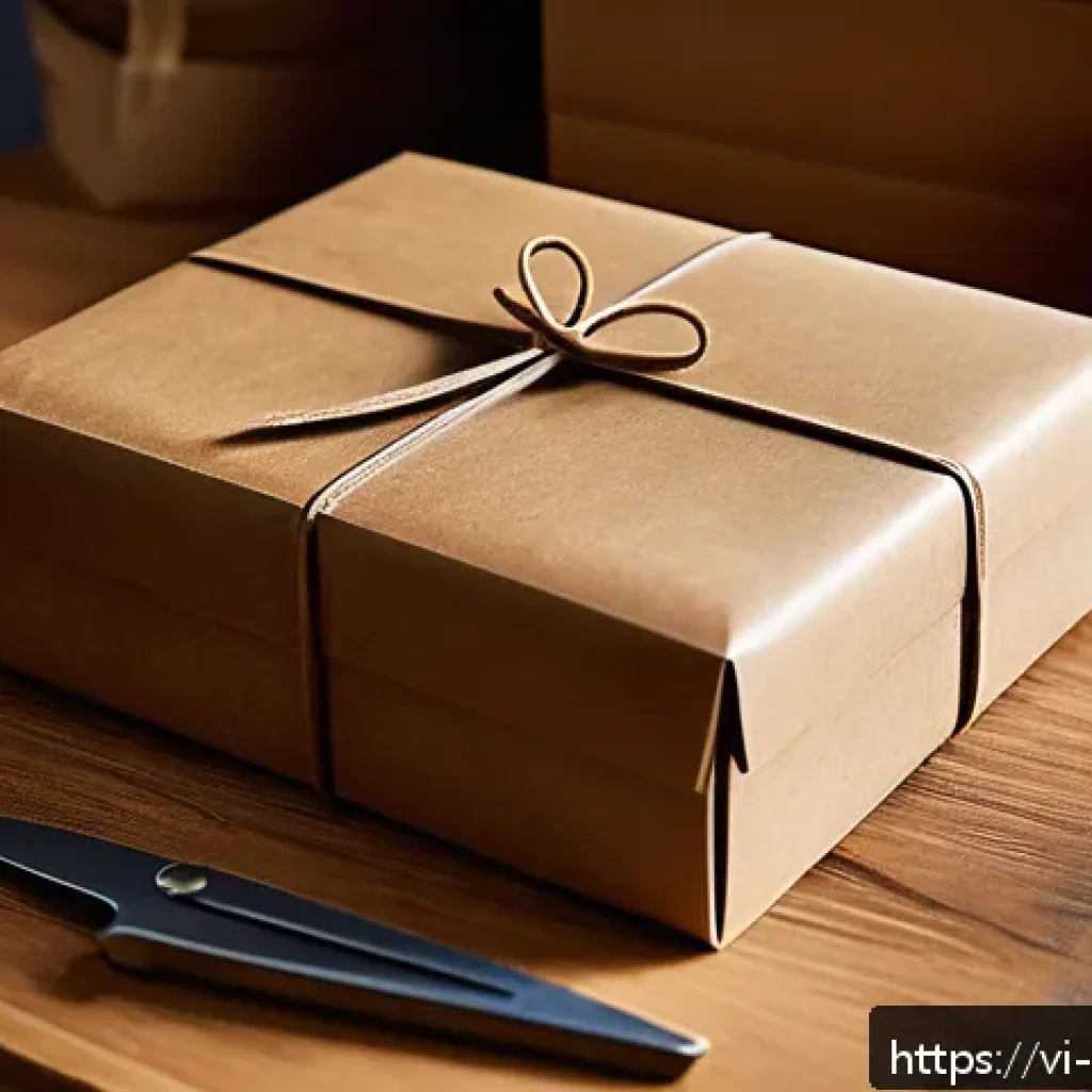 종이공예 워크숍 - A detailed close-up of a vintage-style gift box made from thick, natural brown kraft paper with visi...