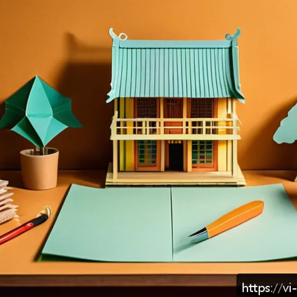 3D 종이모델 만들기 - A detailed 3D paper model crafting workspace in Vietnam, featuring various types of paper such as th...