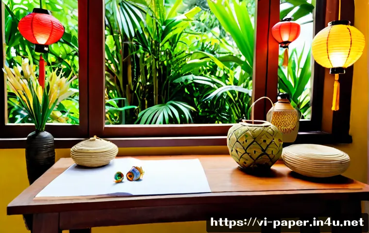 종이공예 브랜드 - Photorealistic artisan paper craft studio in Vietnam, elegant handmade paper flowers, miniature lant...